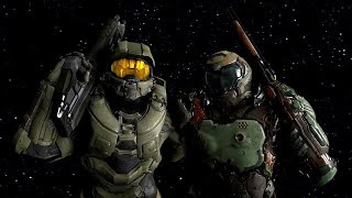 Doomguy and Master Chief have fun in 2v2 battle royale