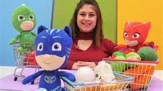 PJ Maskeliler markete gidiyorlar. Alışveriş oyunu.