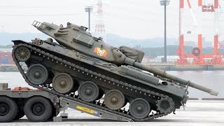陸上自衛隊74式戦車のトレーラー搭載の一部始終 Loading JGSDF Type 74 Main Battle Tank to Trailer Truck