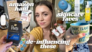 vlog // amazon haul, PM skincare routine + faves, de-influencing this makeup, dinner recipe