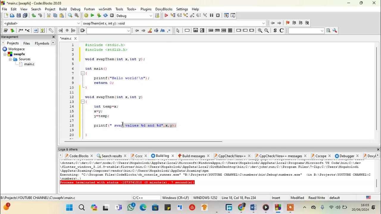 C Program to swap two numbers using functions - YouTube