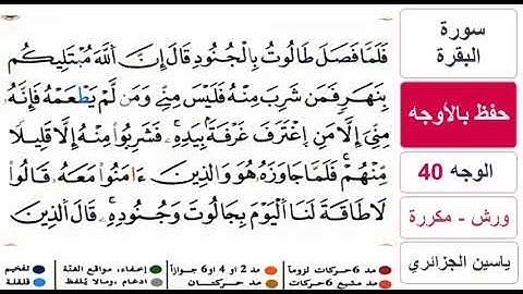 حفظ بالاوجه - الوجه 40 - سورة البقرة - ياسين الجزائري - ورش - مكررة