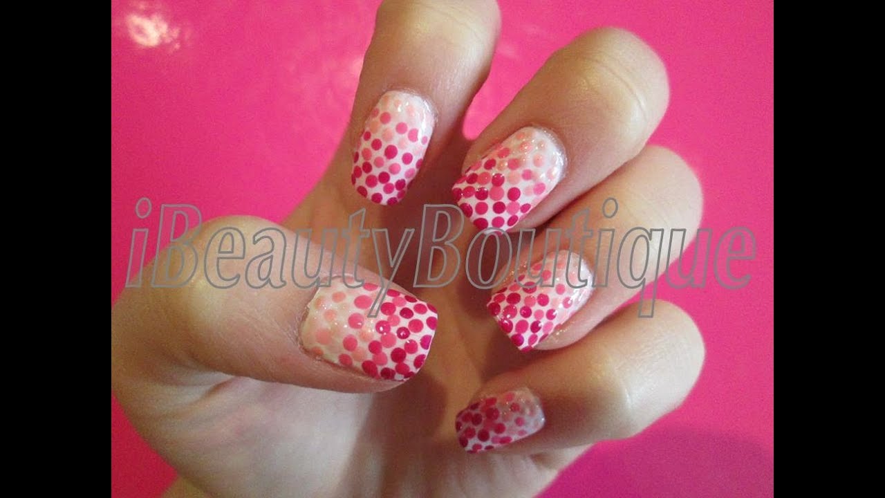 Pink Gradient Polka Dots - Nail Art | iBeautyBoutique - YouTube