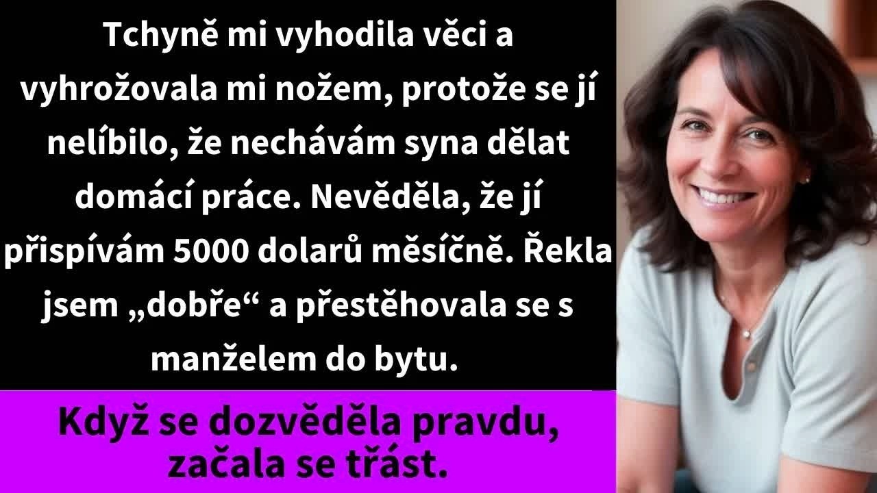 „Jsi jako parazit, který se tu na nás přiživuje." Tchyně mi vyhazovala věci z okna a pak mi přiložila nůž ke krku. Dala mi týden na vyklizení domu. Nevěděla ale, že tenhle dům už roky platím já....