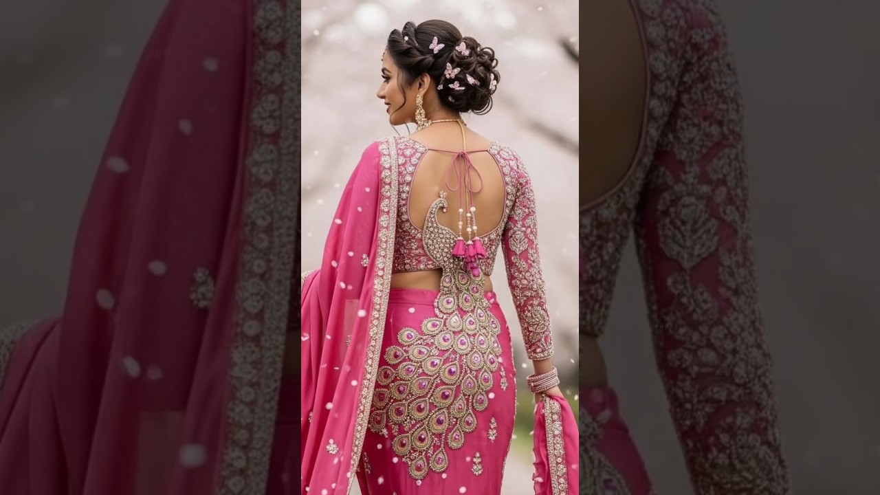 🔥 Trending Designer Bridal saree with back design 🎀 #wedding #subscribe #comment #fashion