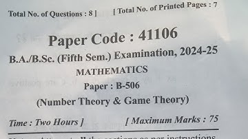 BA/BSc 5th Sem MATHEMATICS (Number Theory & Game Theory) Paper 2nd Question Paper  2024–25 #mjpru 