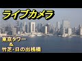 ライブカメラ　東京タワーと竹芝桟橋・日の出桟橋・東海汽船・水上バス・ジェット船【ちんあなご】東京タワーを海側から眺める珍しい東京の風景をライブ配信。オフィスの夜景、東京湾を行き交う船の発着。