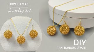 SARKIK TOP KÜPE & KOLYE SET YAPIMI //SINGLE BALL EARRINGS & NECKLACE. HOW TO MAKE BEADED JEWELRY SET