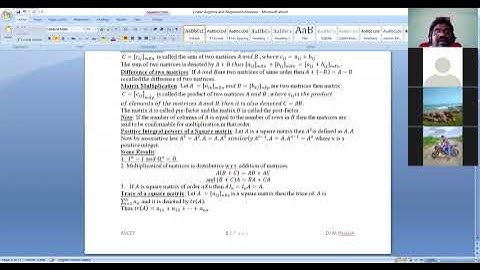 Linear Algebra And Regression Analysis | Problems On Matrices  Lecture 3 by Dr. M. Rajaiah