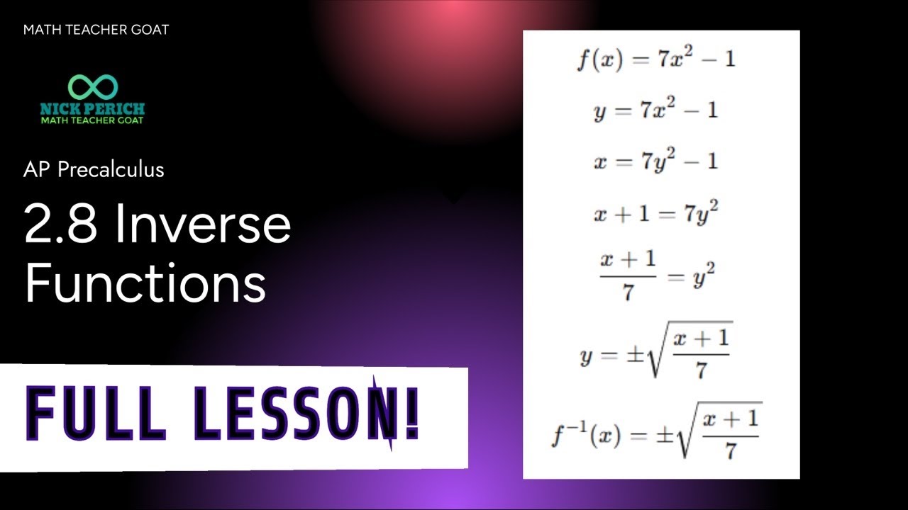 AP Precalculus 2.8 Inverse Functions FULL LESSON and NOTES - YouTube