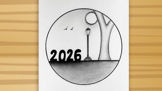 Happy new year 2026 drawing / Easy drawing /New year 2026 drawing / pencil drawing easy step by step
