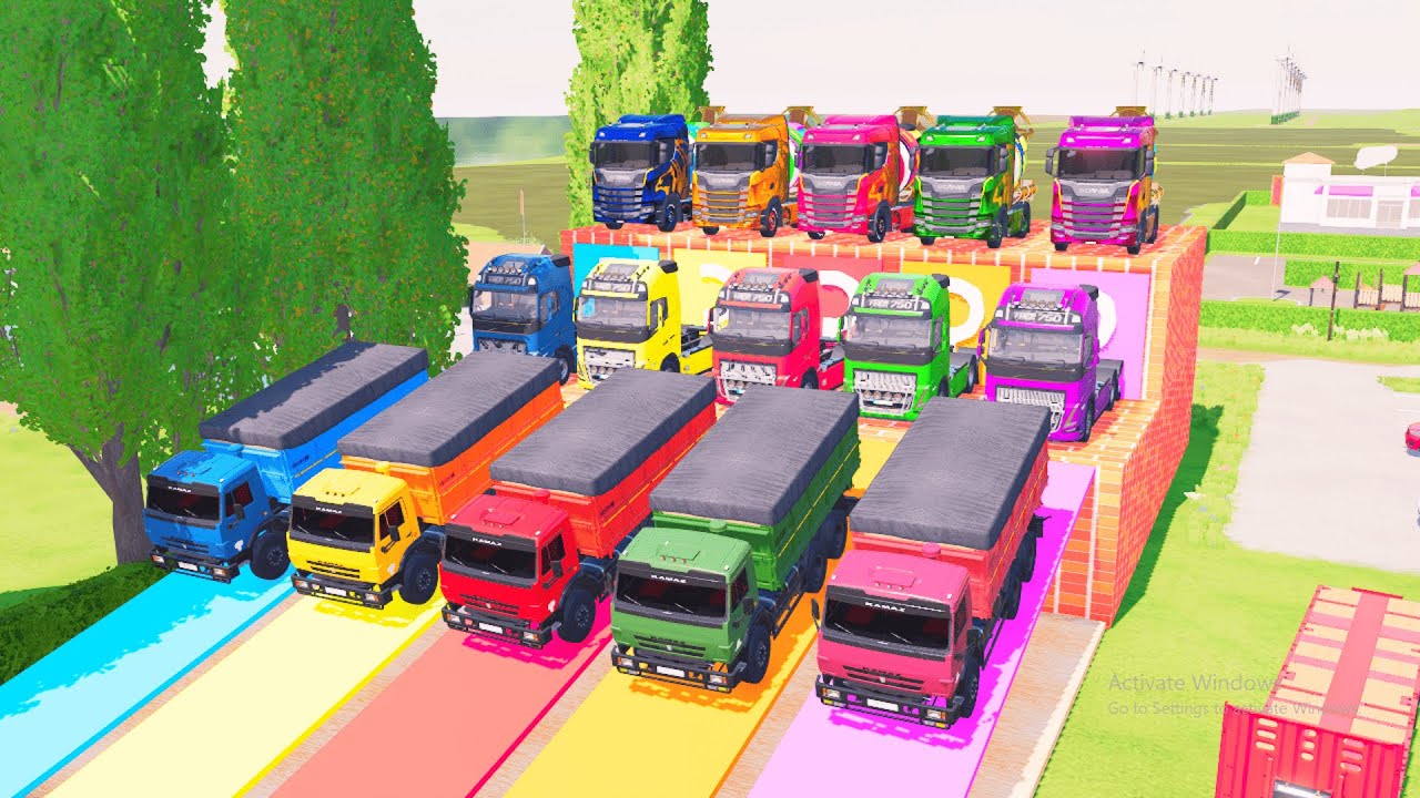 Colorful Garage 🚚 Loading Trucks & Cement Mixers