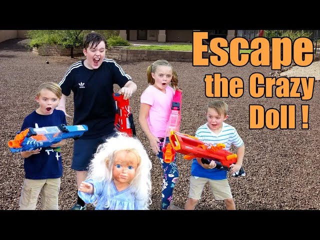 Escape the Crazy Doll! Sneak Attack Nerf Adventure with Ethan and Cole, Extreme Toys TV! class=