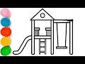 How To Draw a Swing Cradle & Slide Drawing | Beautiful Swing Cradle Drawing | Slide Drawing for Kids