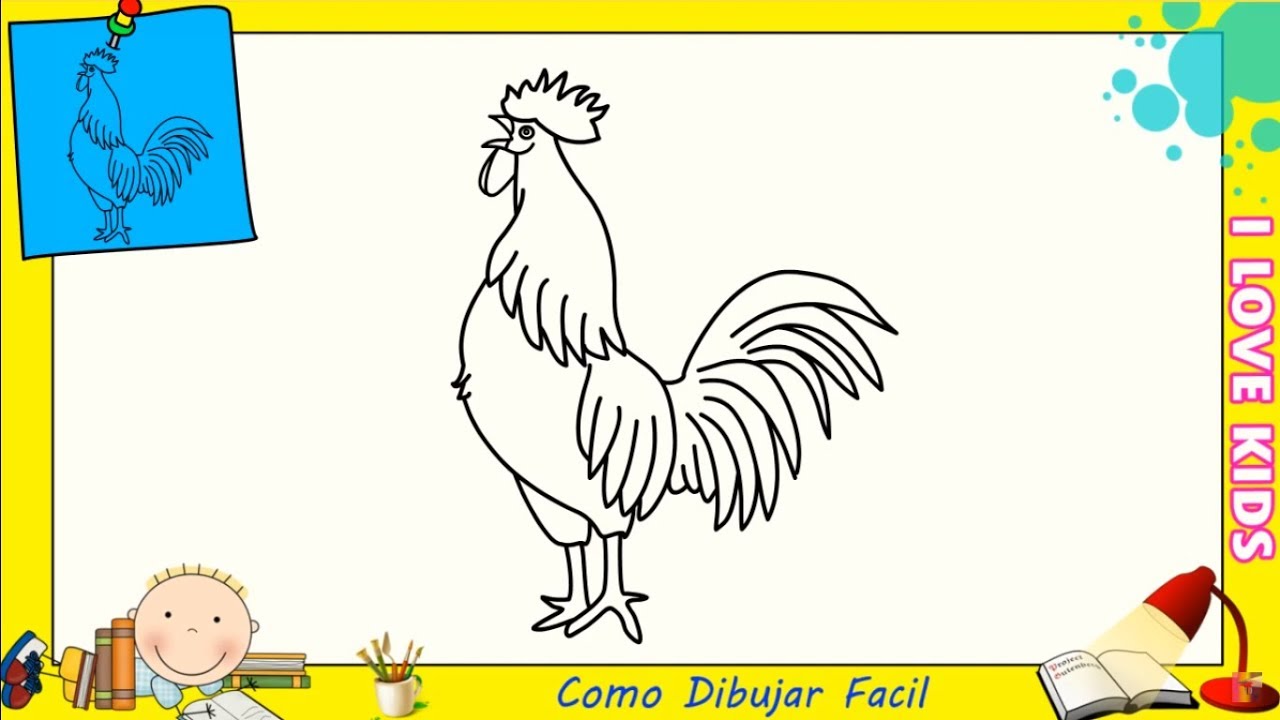 Como dibujar un gallo FACIL paso a paso para niños y principiantes 2 -  YouTube