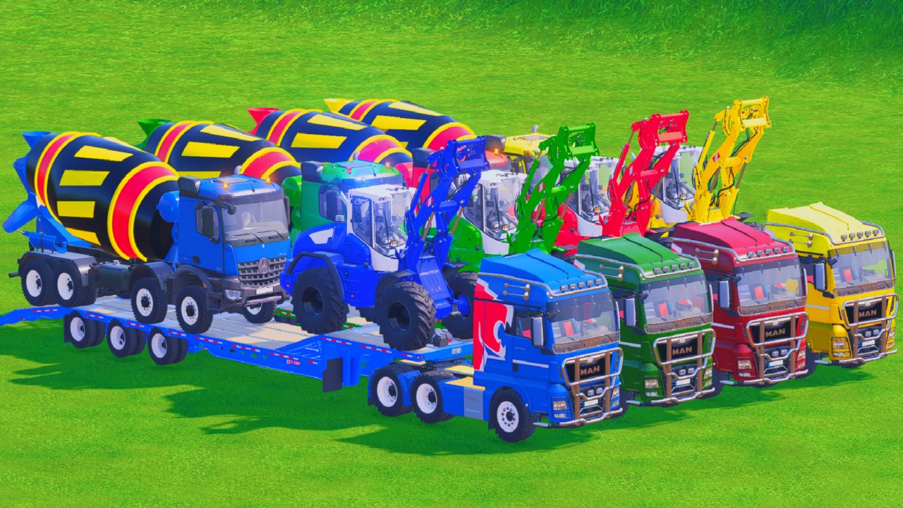Transporting Colorful! Volvo Hauling Tractors & All Mixer Trucks in Farminbg Simulator 22