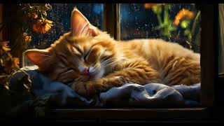 Adorable Cat Purring in Rainy Window | Relaxing Ambiance for Sleep or Study | White Noise