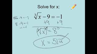 Unit 9:  Solving Radical Equations