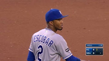 KC@SEA: Escobar throws on the run to cut down Cano