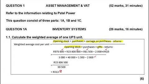 Asset management & VAT: Question 1 paper I (IEB November 2023) part 1