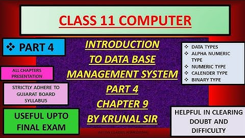 Introduction to data base management system part 4 chapter 9 computer class 11 gujarat board