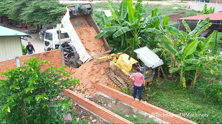 Start New Project, Best Incredible Komatsu D20P Dozer Pushing With Dump Truck Unloading Soil Road