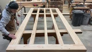 Making a 12’ tall pivot door, applying the planks