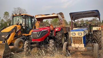 JCB 3DX Backhoe Machine Loading Red Mud In Swaraj Tractor And Solis Tractor Trolley | JCB Dozer