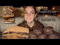 Chocolate dulce de leche dessert and chocolate dulce de leche cookies mukbang vegan no talking