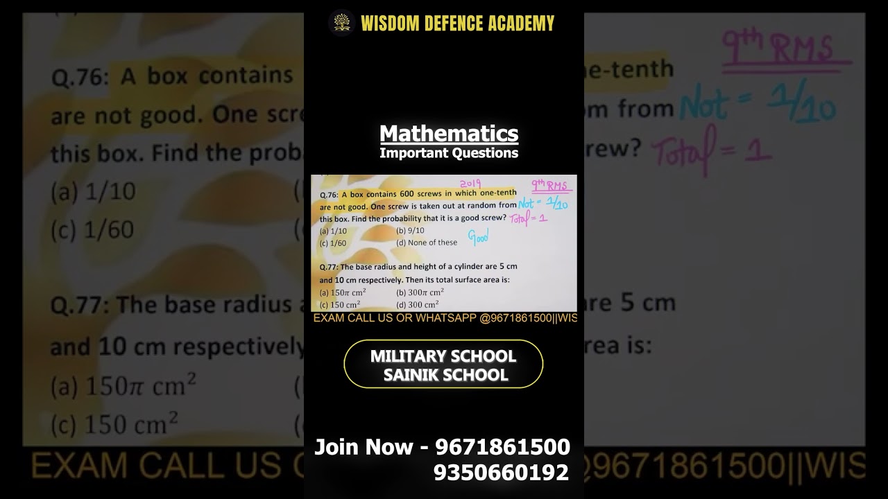 RMS Exam Mathematics Important Questions | Military & Sainik School Preparation