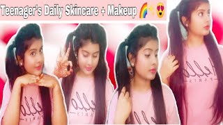 Teenager's Daily Skincare + makeup for summers🥵"No makeup" makeup look 🐰💖|| in hindi screenshot 2