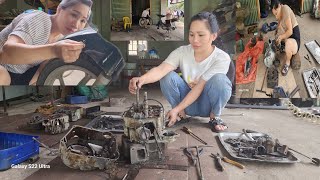 : Fullvideo girl,mechanic,has successfully recycled,the,motorcycle carrying grass.