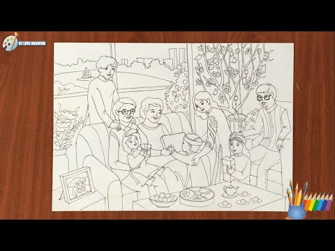 Video Vẽ tranh gia đình: Chúc tết ông bà - P1: Vẽ hình / How... - youtube