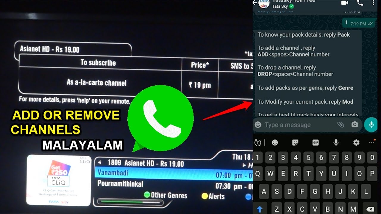 HOW TO ADD OR REMOVE CHANNELS ON TATASKY DTH USING WHATSAPP TATASKY