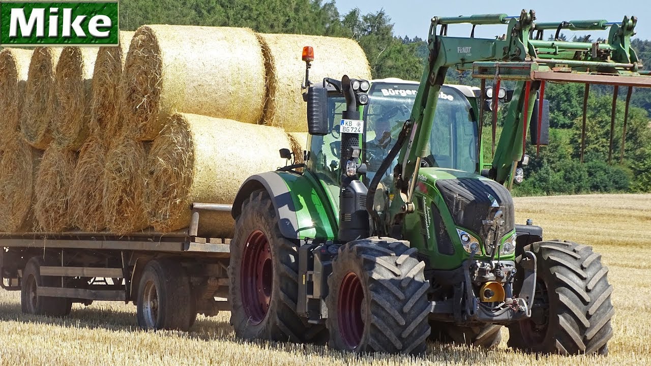 Collecting straw bales 2018 | Nature green Fendt 724 + 820 | Burger Grebe | Stro balen | Mullhausen.