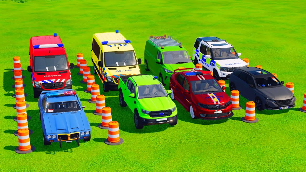 Garage With Colors ALL COLORFUL CAT LOADER TRUCK, POLICE TRUCK,TRANSPORTING TO COLORFUL GARAGE 