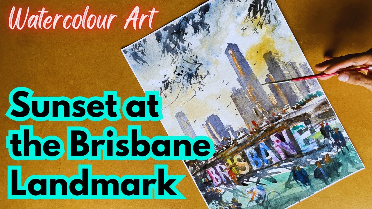 Watercolour Cityscape | Sunset at the Brisbane Landmark