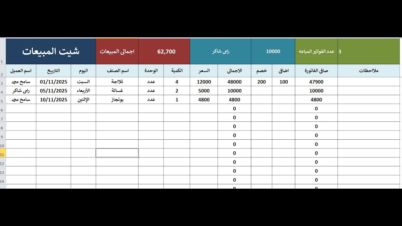 المبيعات * تصميم الشيت وتنسيقه _الفيديو الاول