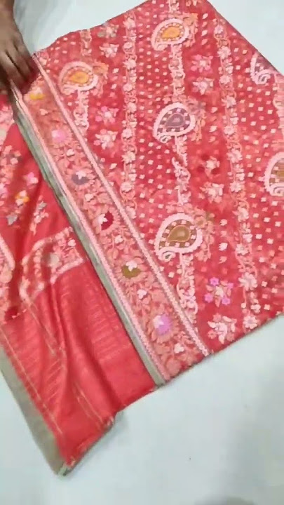 Pure cotton jamdani Handwoven all over light gold zari & multicolor resham meenakari