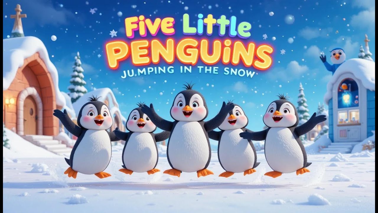 Five Little Penguins Jumping on the Bed | Nursery Rhymes & Kids Songs ...