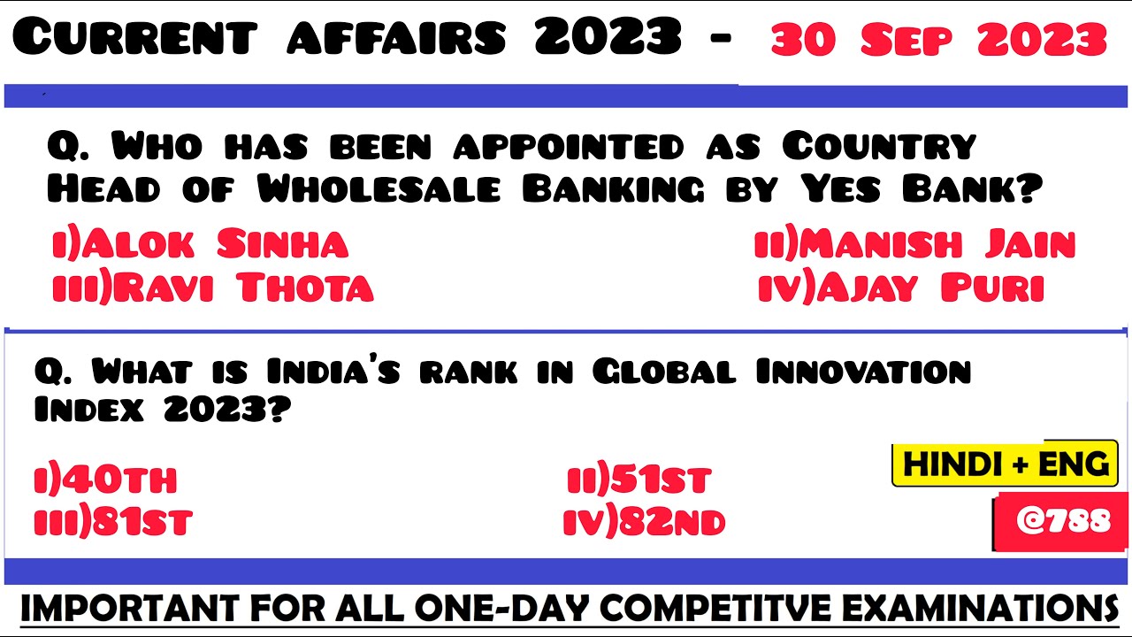 30 Sep 2023 Current Affairs Questions | Daily Current Affairs | Current ...