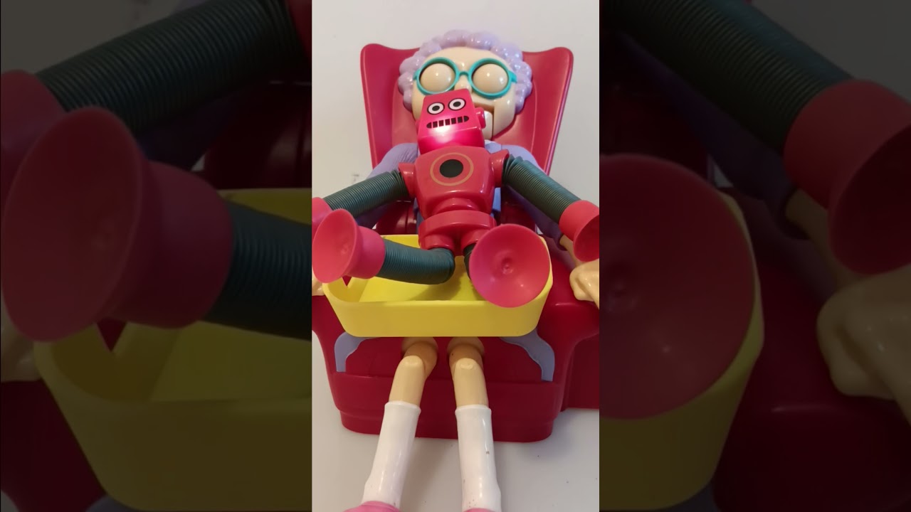 Red robot tube in grannys plate 