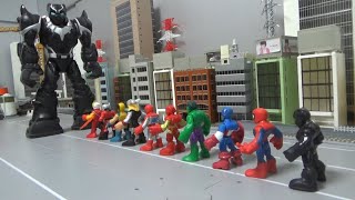 Spiderman 10 Super Heroes ride black panther robot suits 스파이더맨 슈퍼히어로 블랙팬서 로봇 슈트에 타다