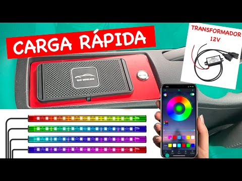 Instalo CARGA INALÁMBRICA de CARGA RÁPIDA en el COCHE + BOTON para TIRAS LED RGB de los PIES