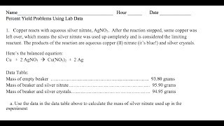 Percent Yield Using Lab Data