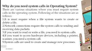 Famous Module 1 CST 206 OPERATING SYSTEMS - SYSTEM CALLS FULL LECTURE Profile