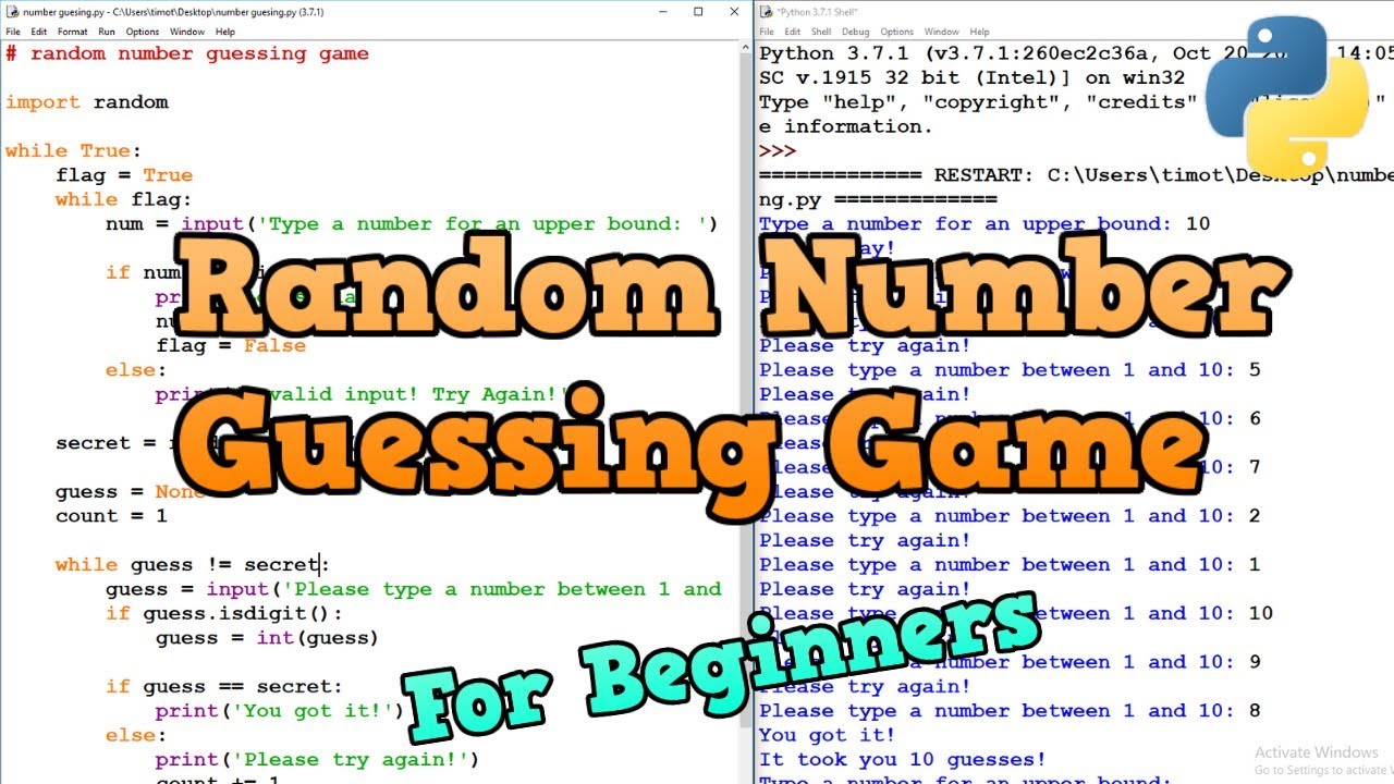 Random Number Guessing Game - Python (Beginners) - Youtube