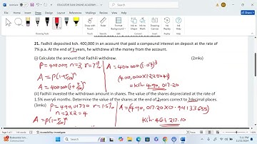 K.c.s.e 2024 Mathematics paper 2, Q21.Compound interest. Form 3 Mathematics.