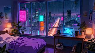 Neon City Bedroom 🌃 Relaxing Lofi Beats with Neon City Skyline | 4K