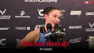 Chelsea Hackett breaks down in tears discussing 3 year layoff following PFL Playoffs win